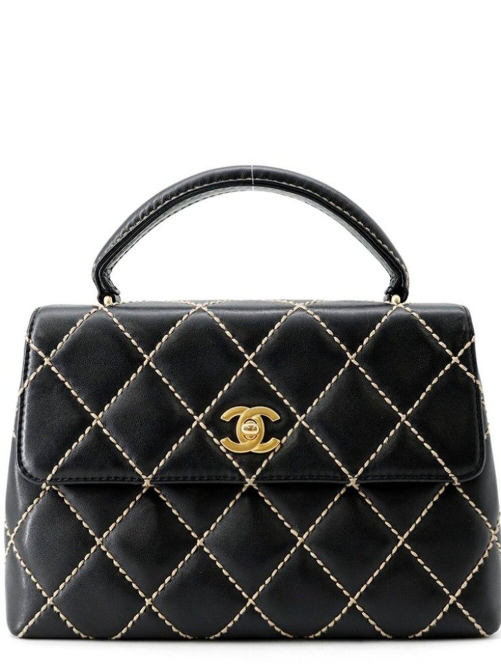 Chanel Handbag Stitch CC Logo Lambskin Bag Black